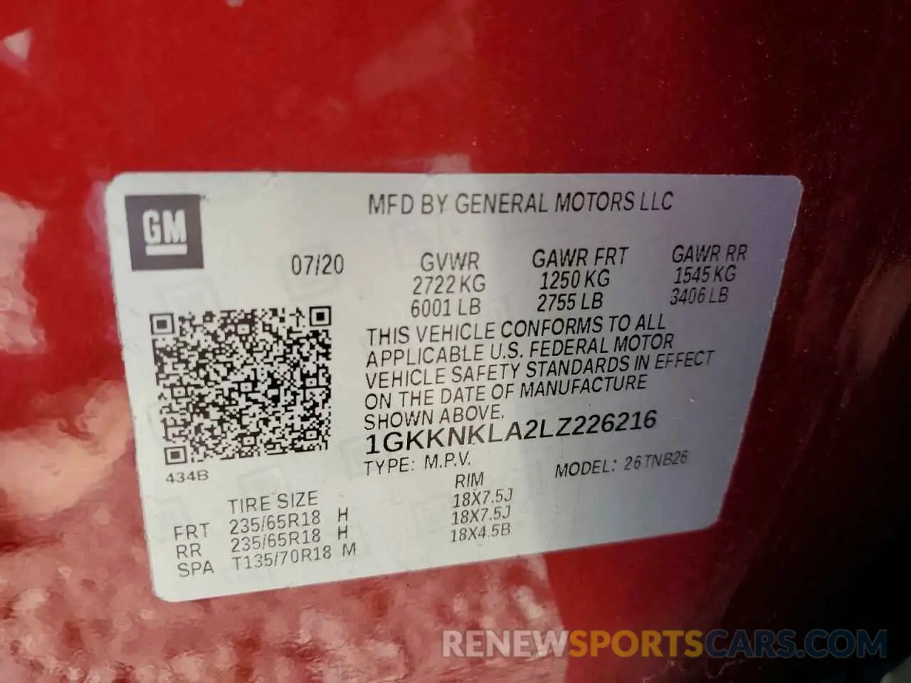14 Photograph of a damaged car 1GKKNKLA2LZ226216 GMC ACADIA 2020