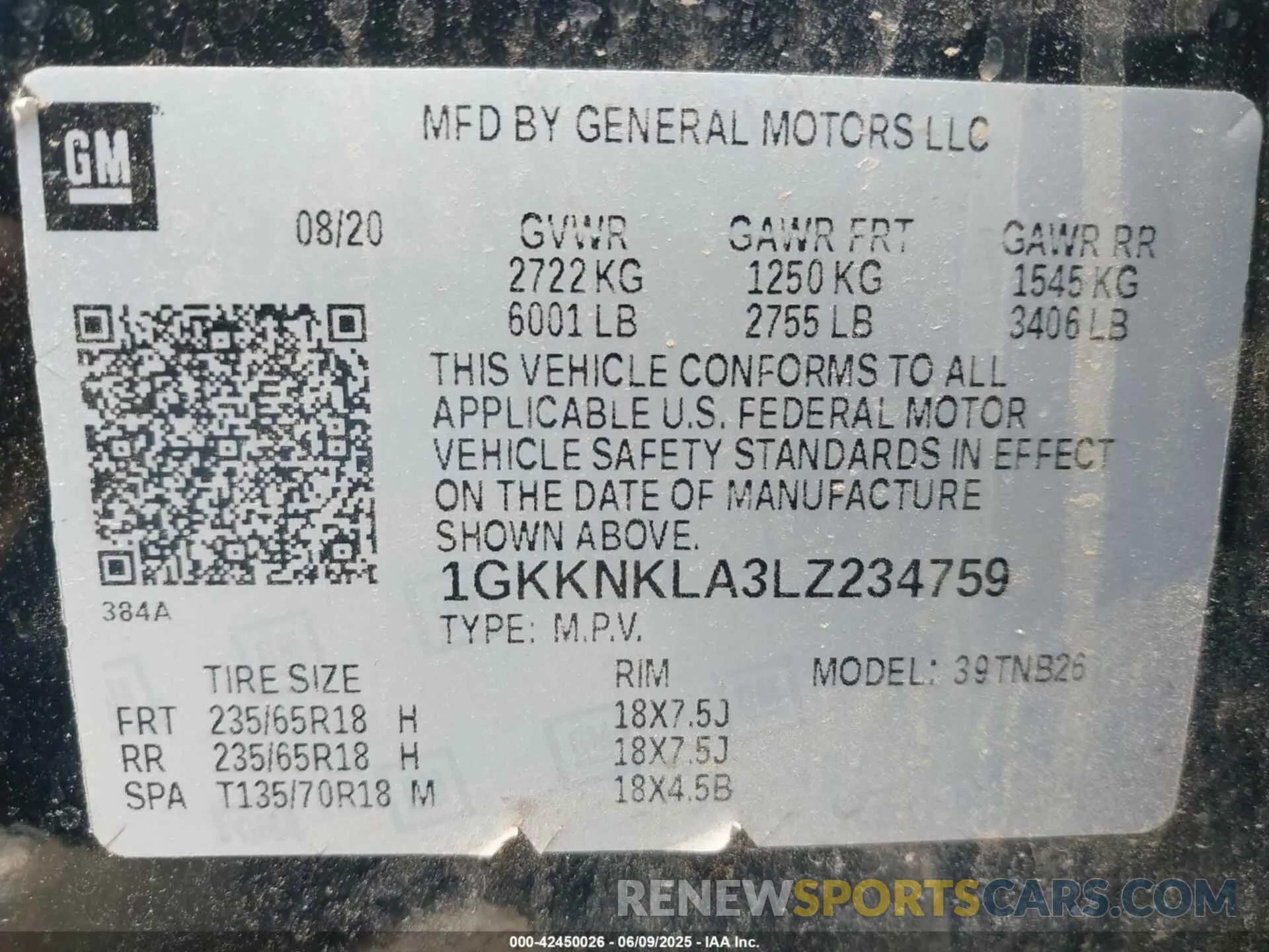 9 Photograph of a damaged car 1GKKNKLA3LZ234759 GMC ACADIA 2020
