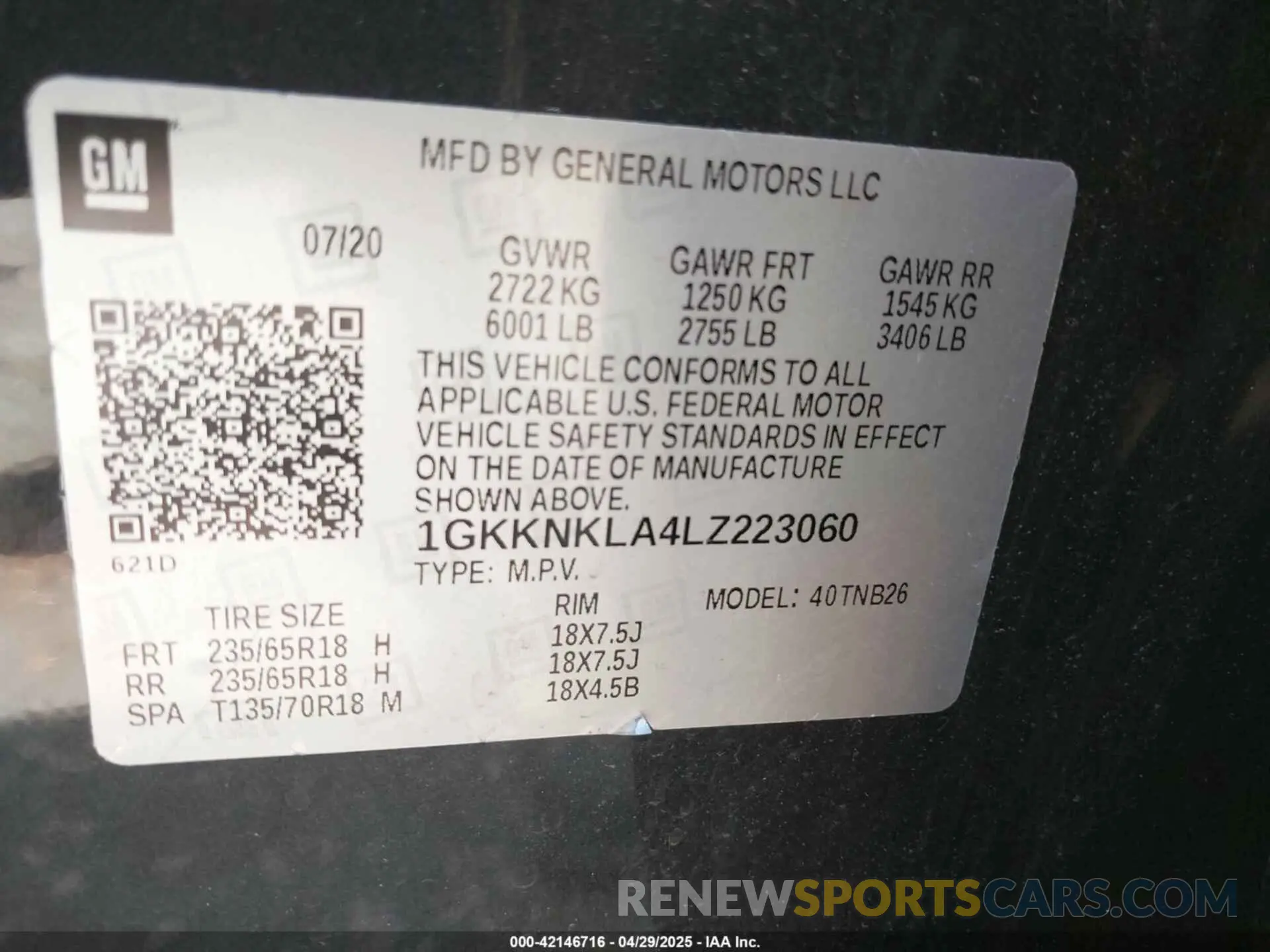 9 Photograph of a damaged car 1GKKNKLA4LZ223060 GMC ACADIA 2020
