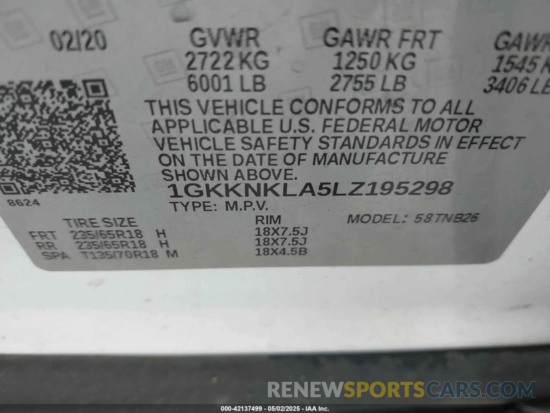 9 Photograph of a damaged car 1GKKNKLA5LZ195298 GMC ACADIA 2020