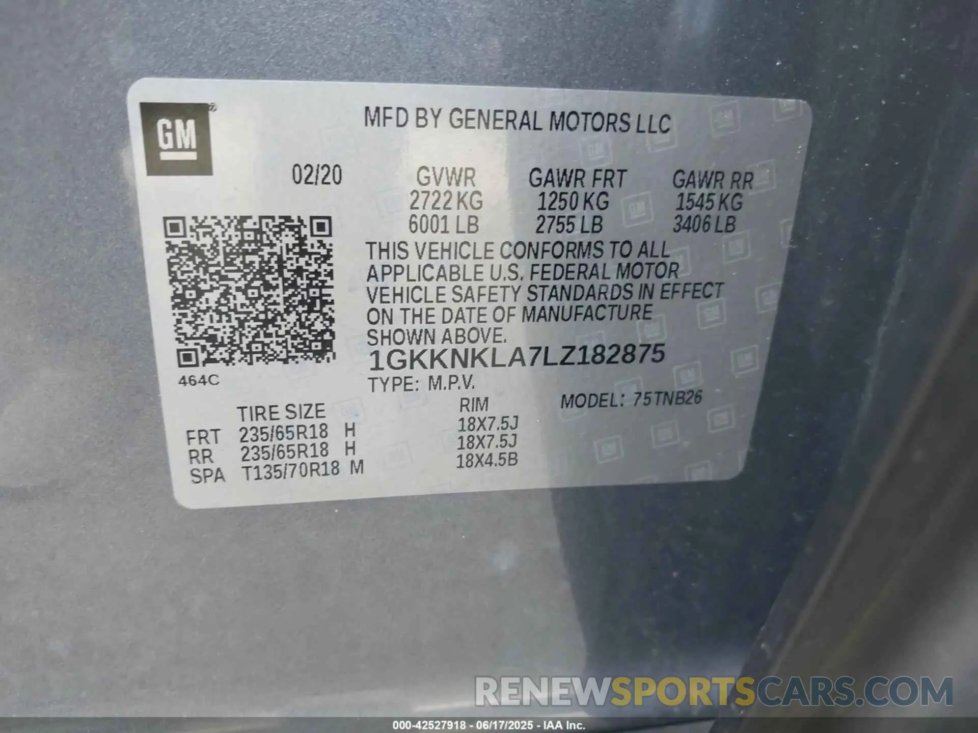 9 Photograph of a damaged car 1GKKNKLA7LZ182875 GMC ACADIA 2020