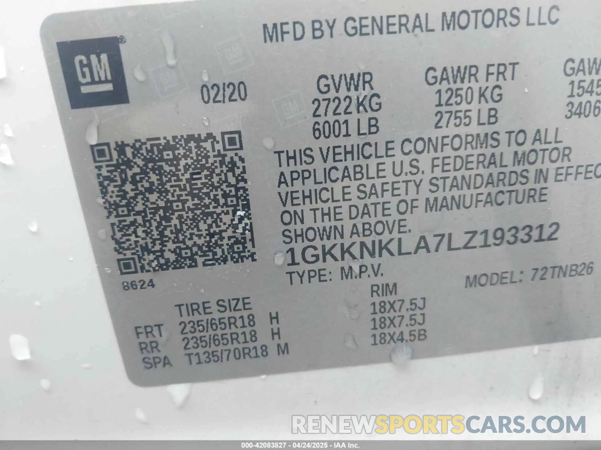 9 Photograph of a damaged car 1GKKNKLA7LZ193312 GMC ACADIA 2020