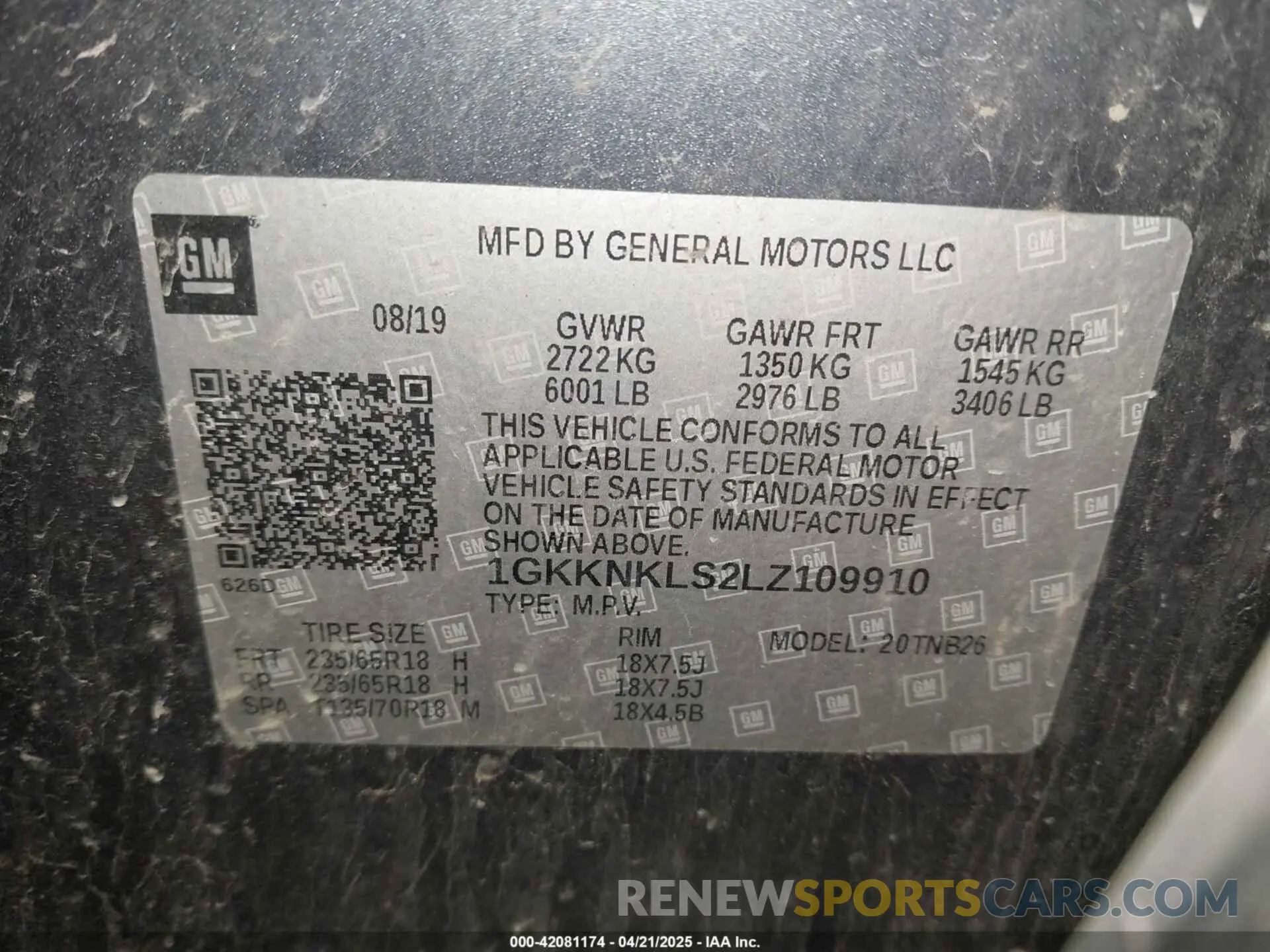 9 Photograph of a damaged car 1GKKNKLS2LZ109910 GMC ACADIA 2020