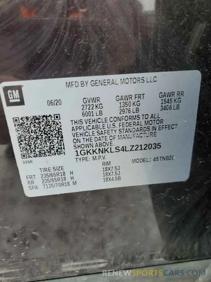 14 Photograph of a damaged car 1GKKNKLS4LZ212035 GMC ACADIA 2020