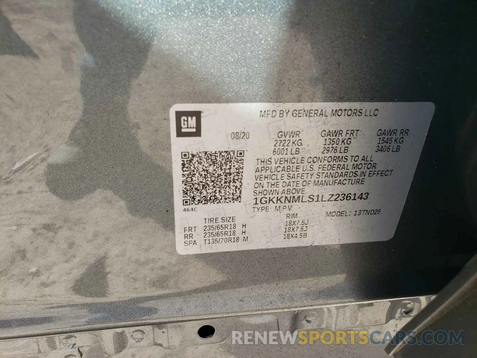10 Photograph of a damaged car 1GKKNMLS1LZ236143 GMC ACADIA 2020