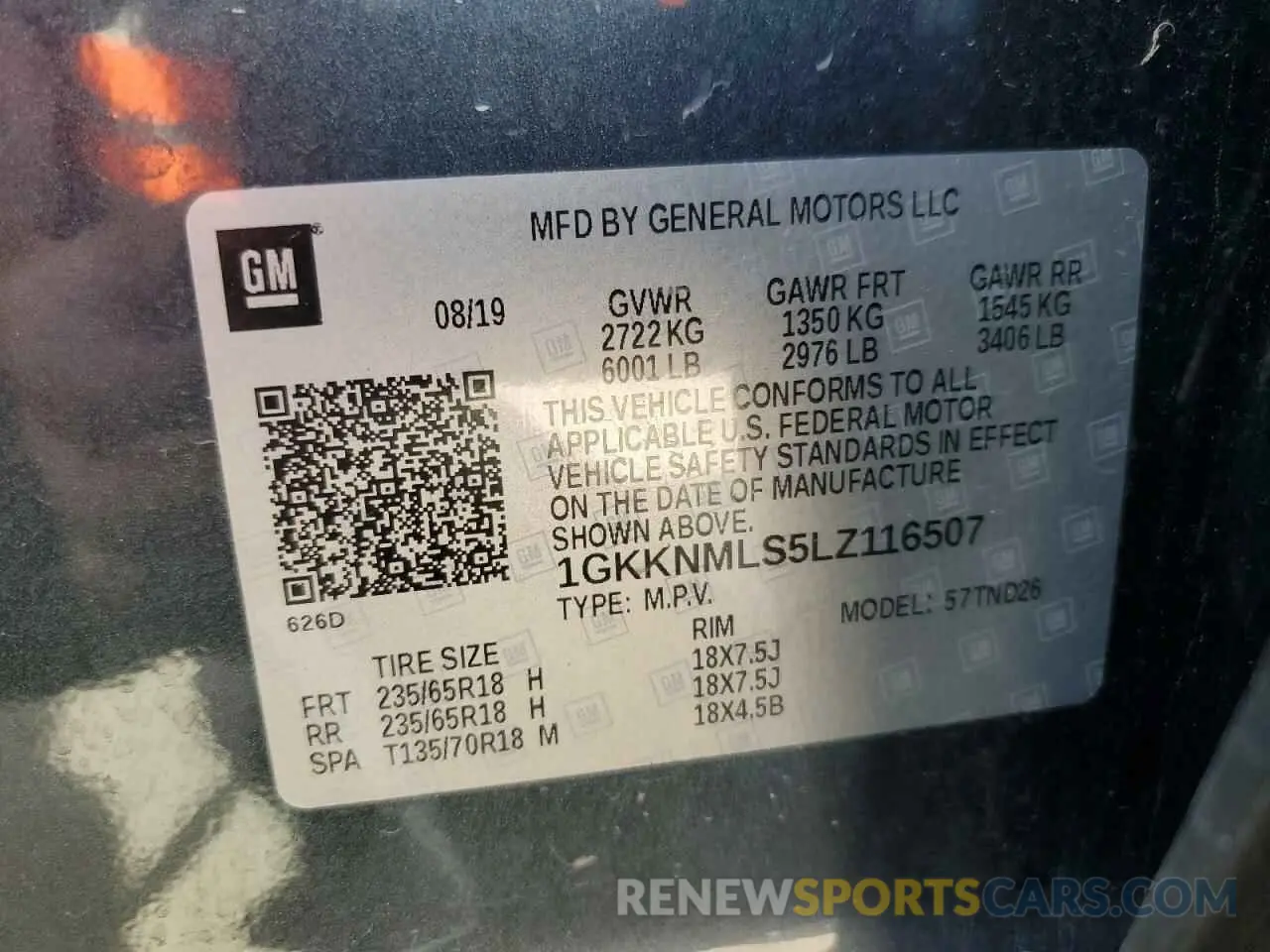 13 Photograph of a damaged car 1GKKNMLS5LZ116507 GMC ACADIA 2020