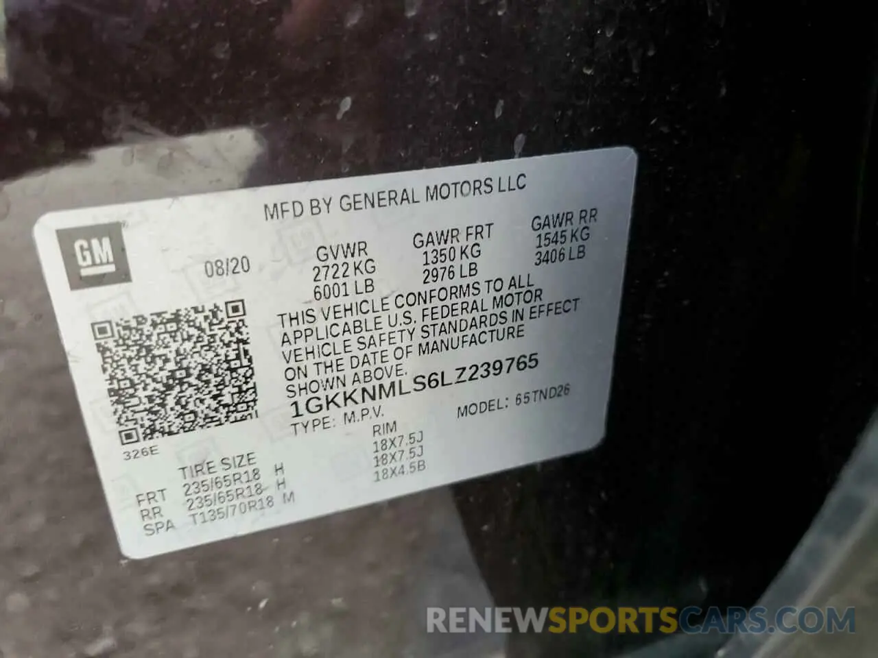 13 Photograph of a damaged car 1GKKNMLS6LZ239765 GMC ACADIA 2020