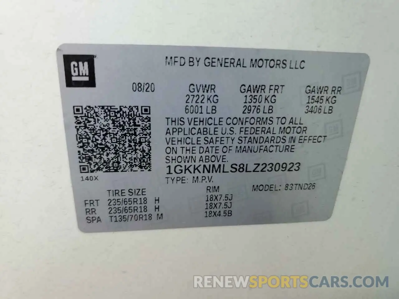 13 Photograph of a damaged car 1GKKNMLS8LZ230923 GMC ACADIA 2020