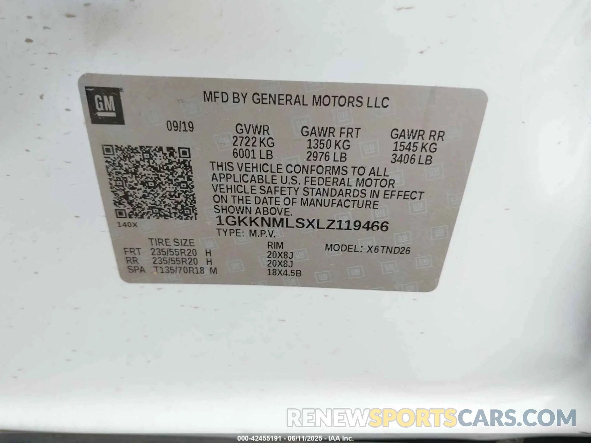 9 Photograph of a damaged car 1GKKNMLSXLZ119466 GMC ACADIA 2020
