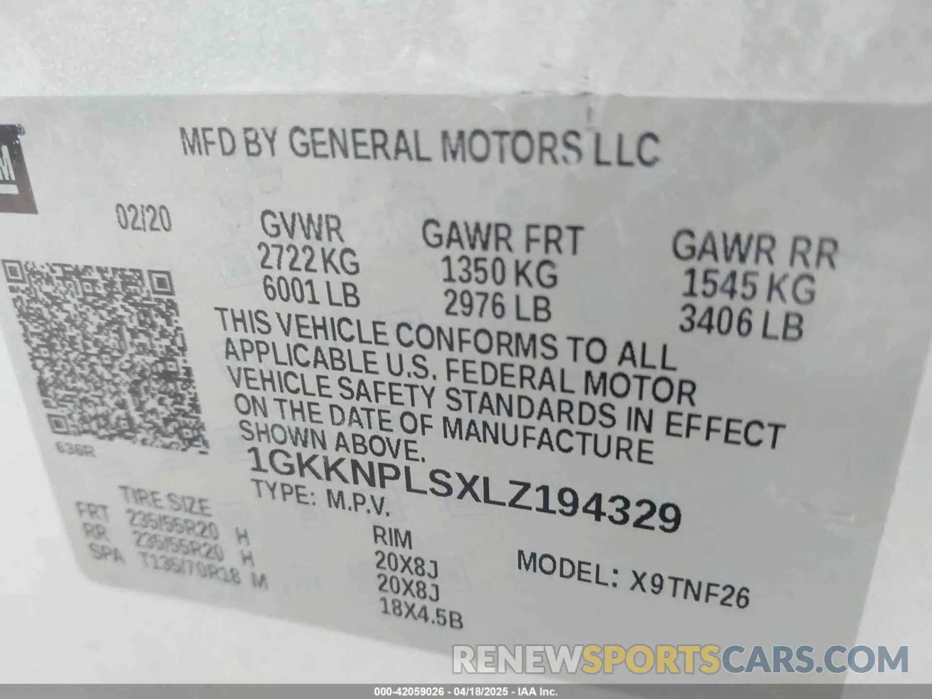9 Photograph of a damaged car 1GKKNPLSXLZ194329 GMC ACADIA 2020