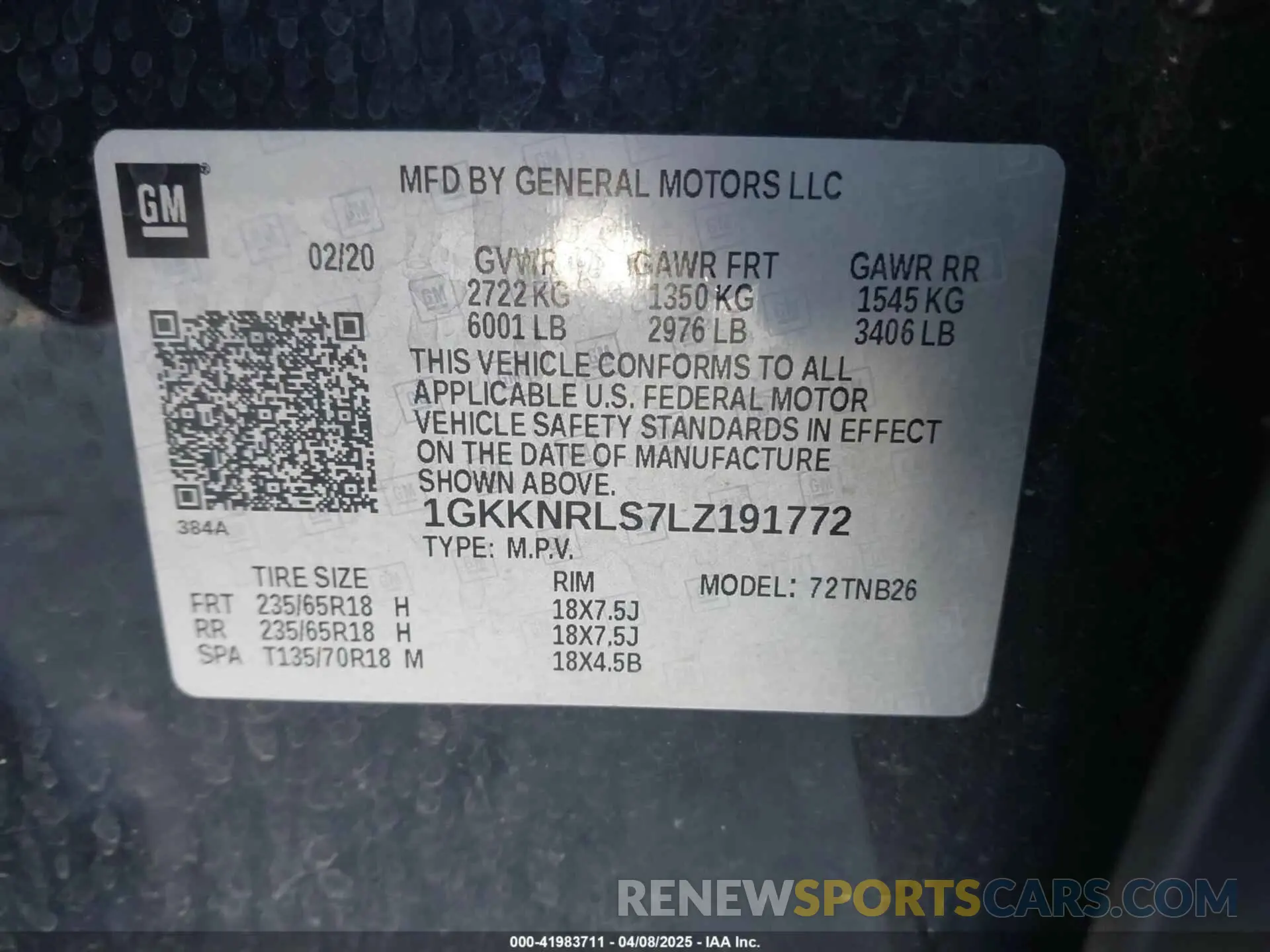 9 Photograph of a damaged car 1GKKNRLS7LZ191772 GMC ACADIA 2020