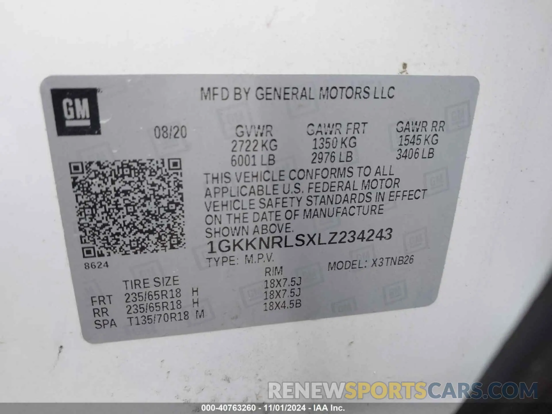 9 Photograph of a damaged car 1GKKNRLSXLZ234243 GMC ACADIA 2020