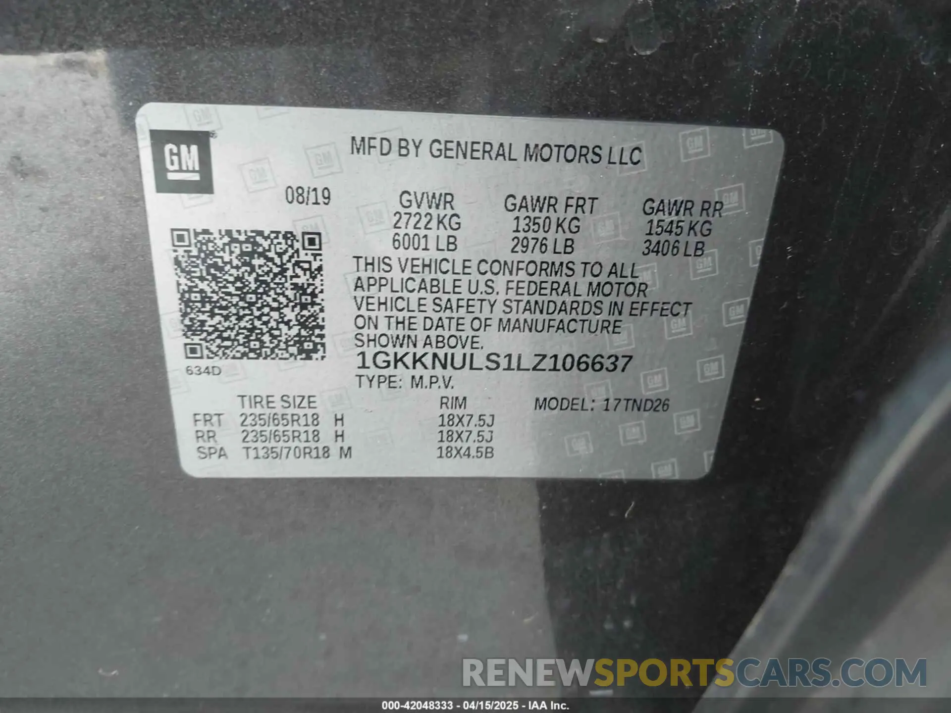 9 Photograph of a damaged car 1GKKNULS1LZ106637 GMC ACADIA 2020
