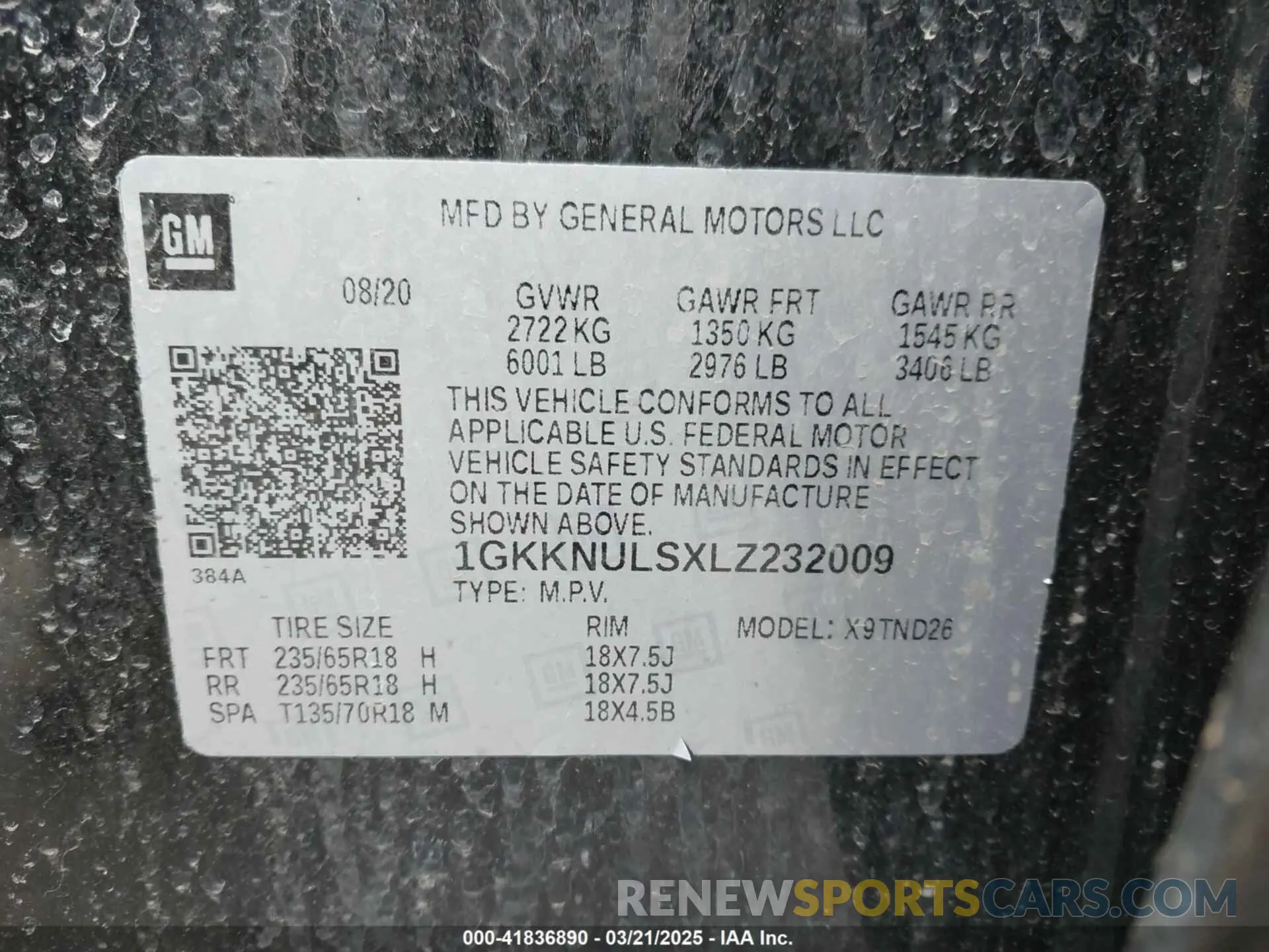 9 Photograph of a damaged car 1GKKNULSXLZ232009 GMC ACADIA 2020