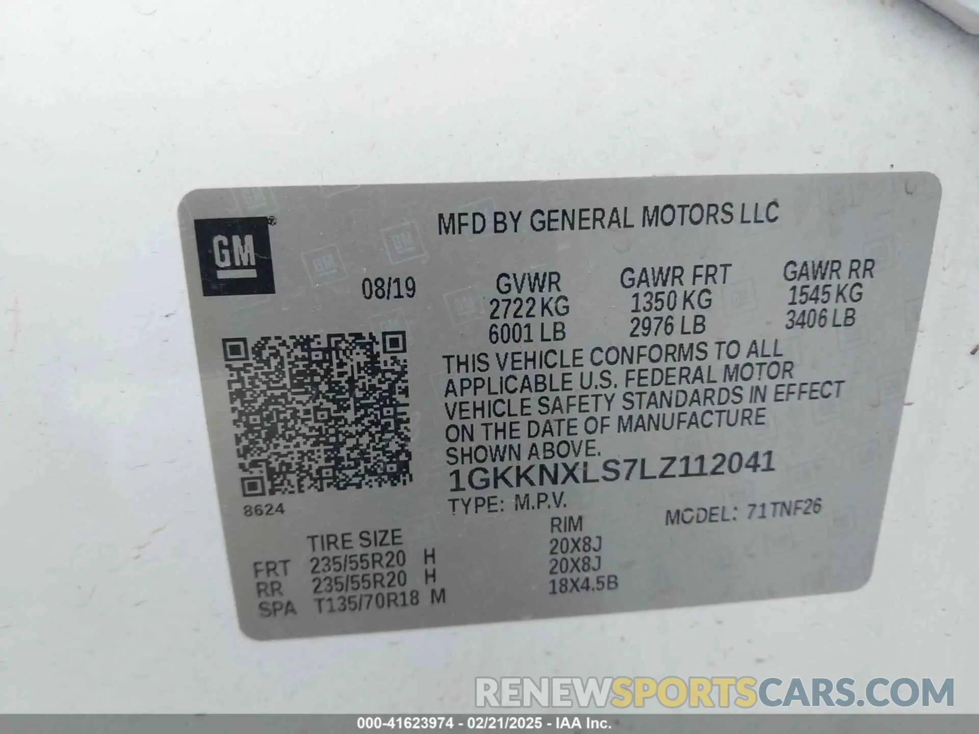 9 Photograph of a damaged car 1GKKNXLS7LZ112041 GMC ACADIA 2020