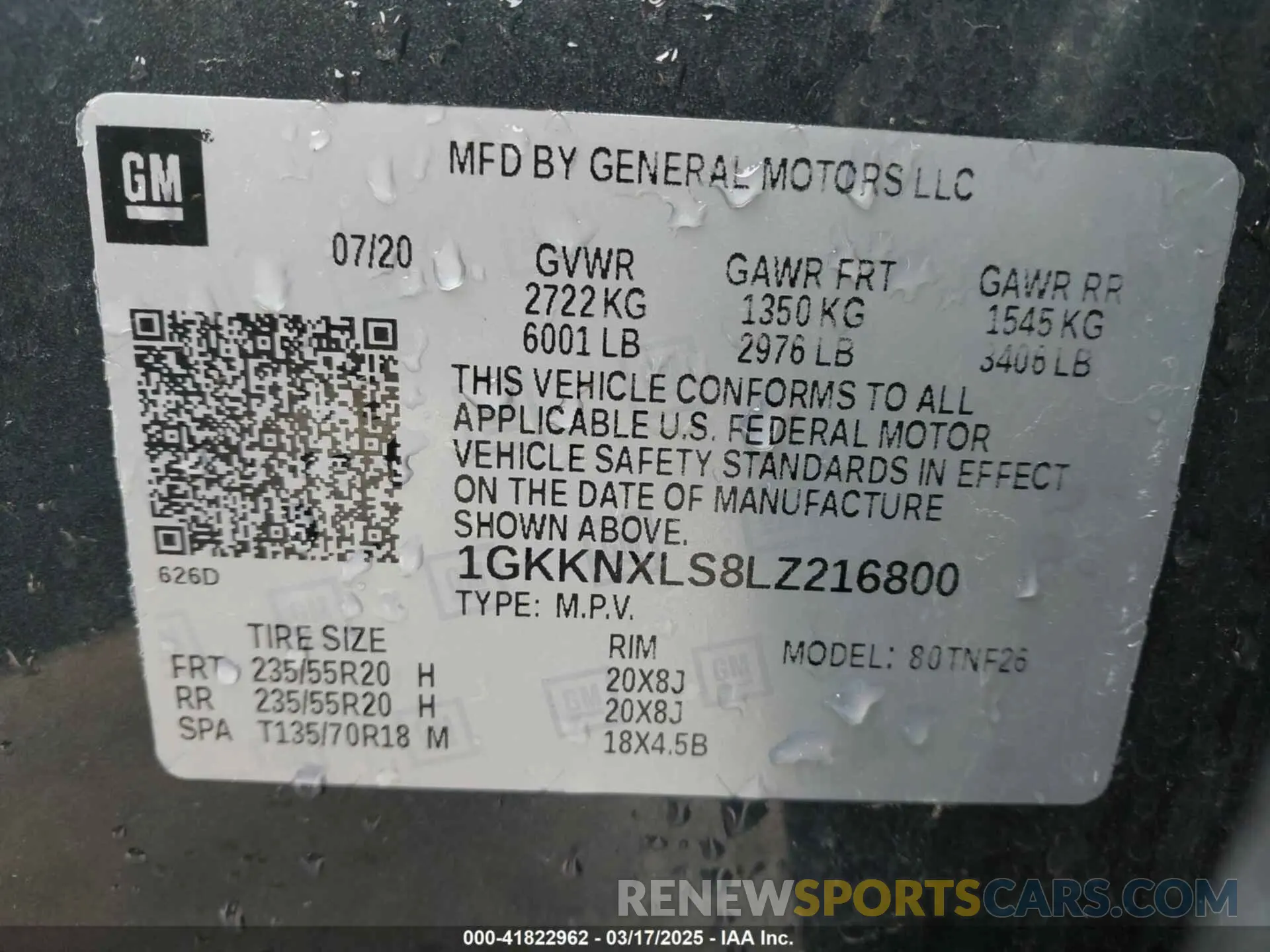 9 Photograph of a damaged car 1GKKNXLS8LZ216800 GMC ACADIA 2020