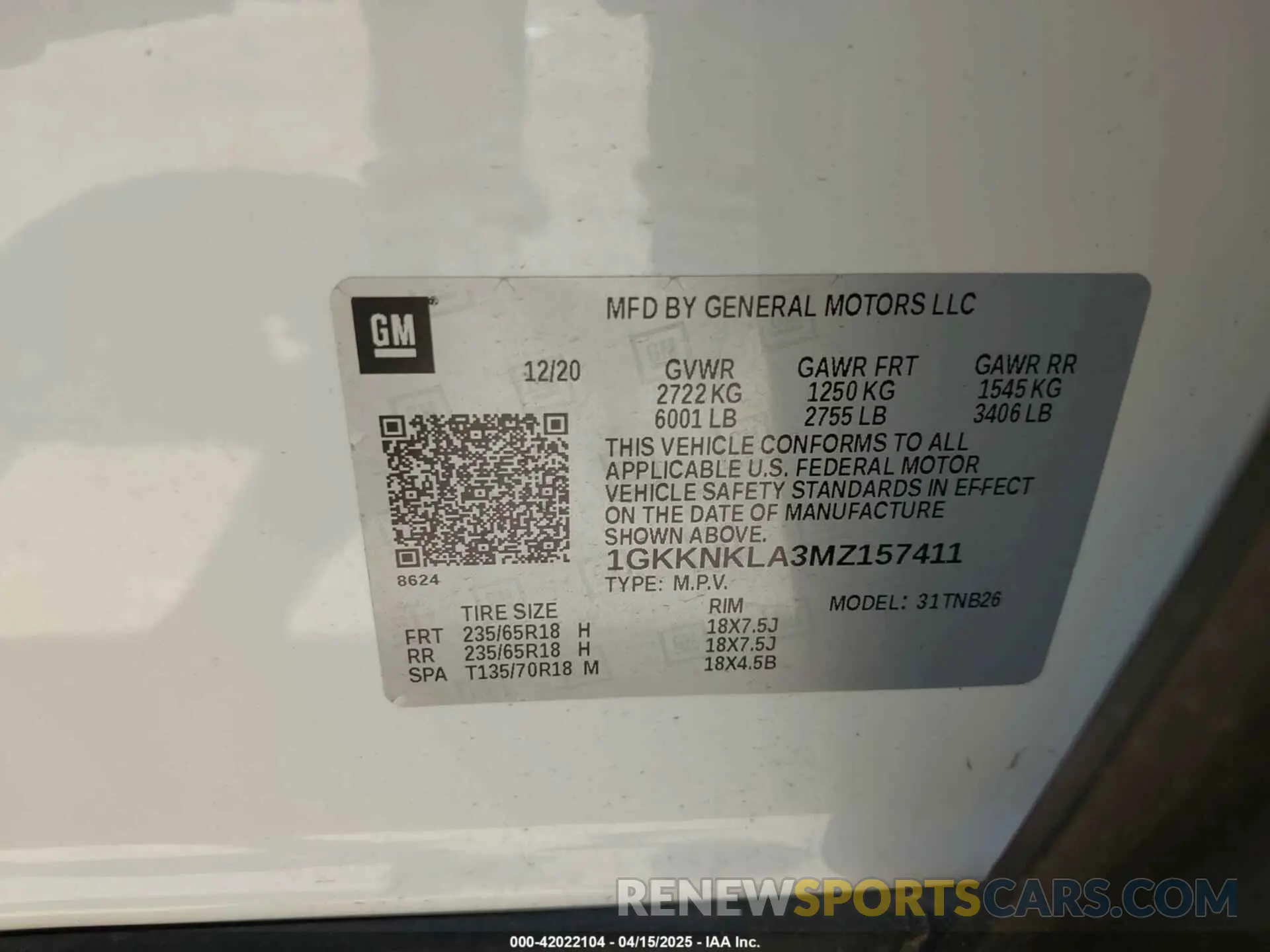 9 Photograph of a damaged car 1GKKNKLA3MZ157411 GMC ACADIA 2021