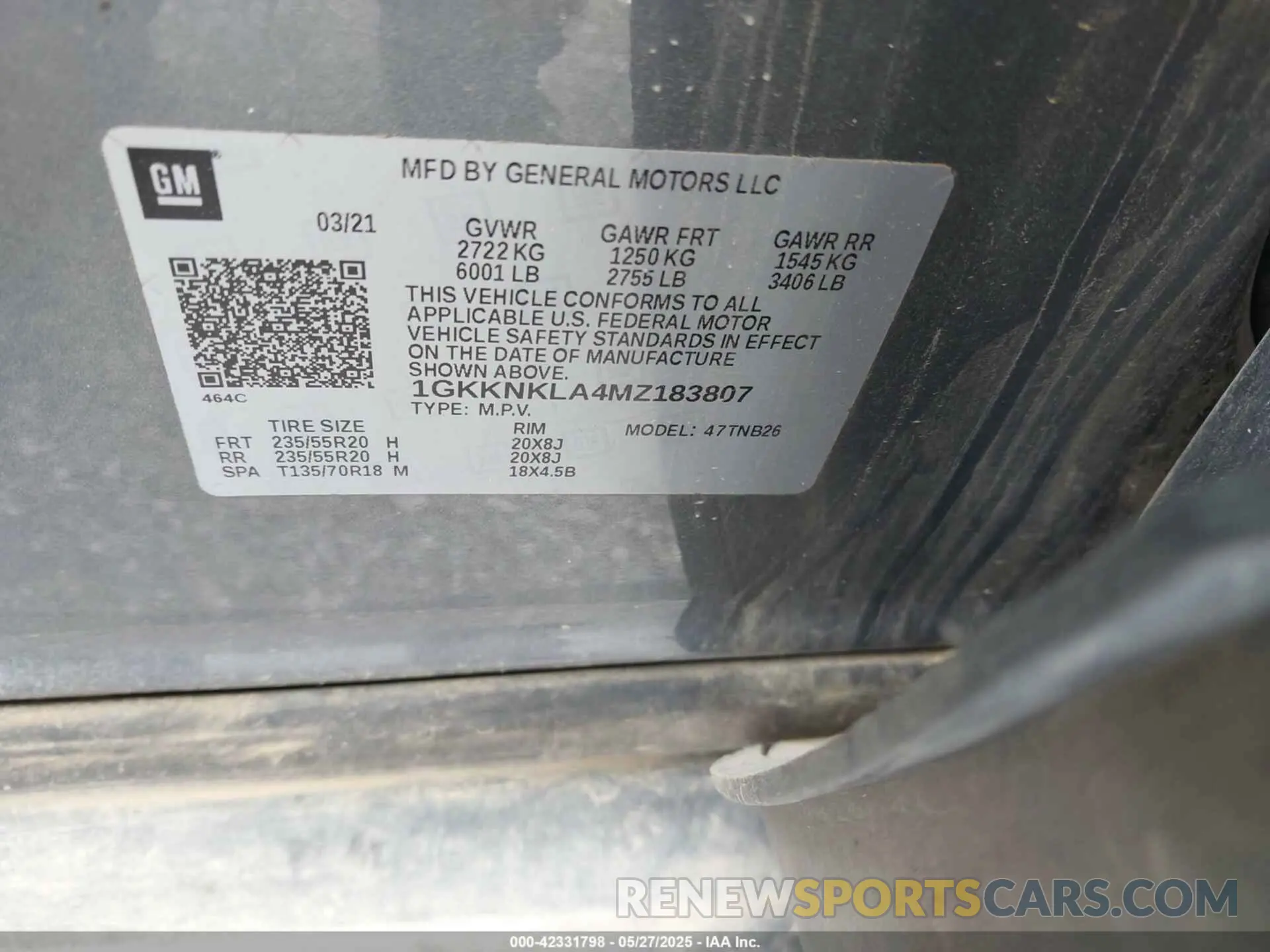 9 Photograph of a damaged car 1GKKNKLA4MZ183807 GMC ACADIA 2021