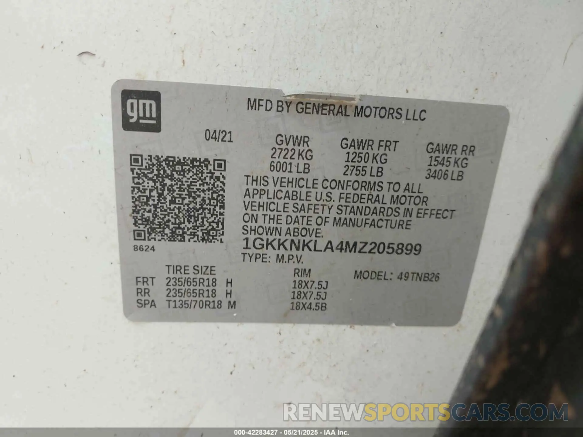 9 Photograph of a damaged car 1GKKNKLA4MZ205899 GMC ACADIA 2021