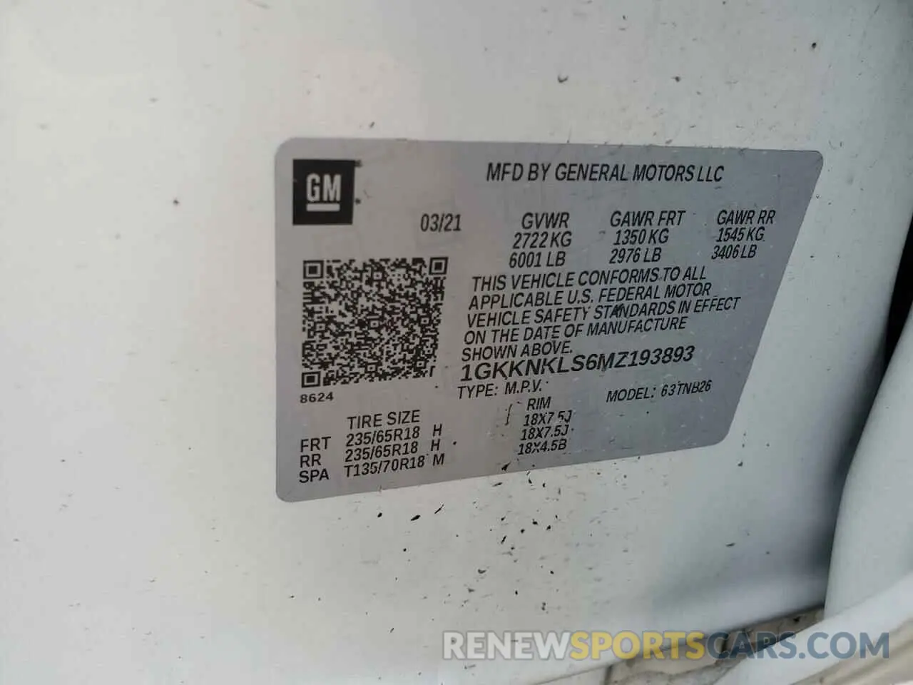 13 Photograph of a damaged car 1GKKNKLS6MZ193893 GMC ACADIA 2021