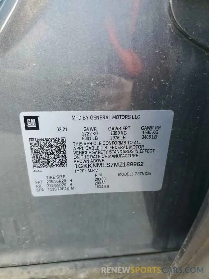 13 Photograph of a damaged car 1GKKNMLS7MZ189962 GMC ACADIA 2021