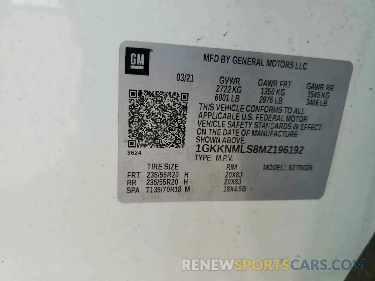 14 Photograph of a damaged car 1GKKNMLS8MZ196192 GMC ACADIA 2021