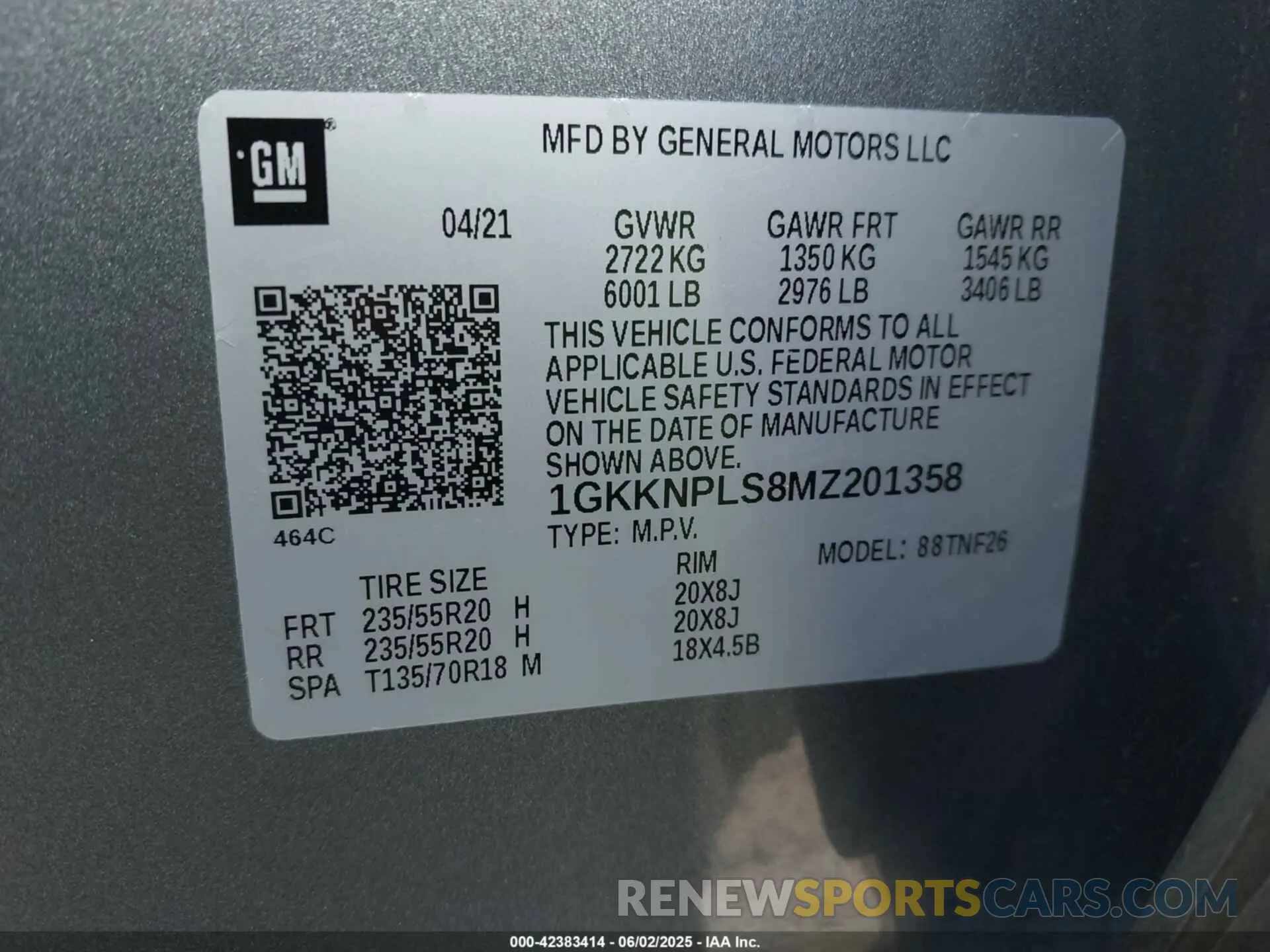 9 Photograph of a damaged car 1GKKNPLS8MZ201358 GMC ACADIA 2021