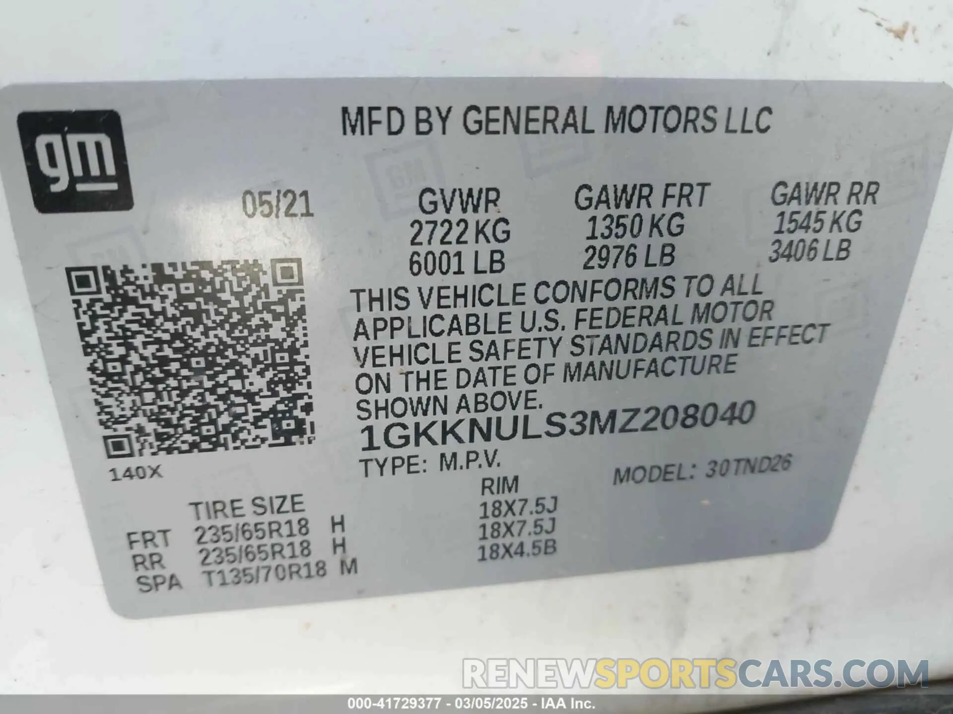 9 Photograph of a damaged car 1GKKNULS3MZ208040 GMC ACADIA 2021