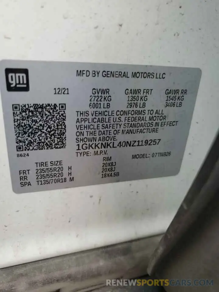 13 Photograph of a damaged car 1GKKNKL40NZ119257 GMC ACADIA 2022