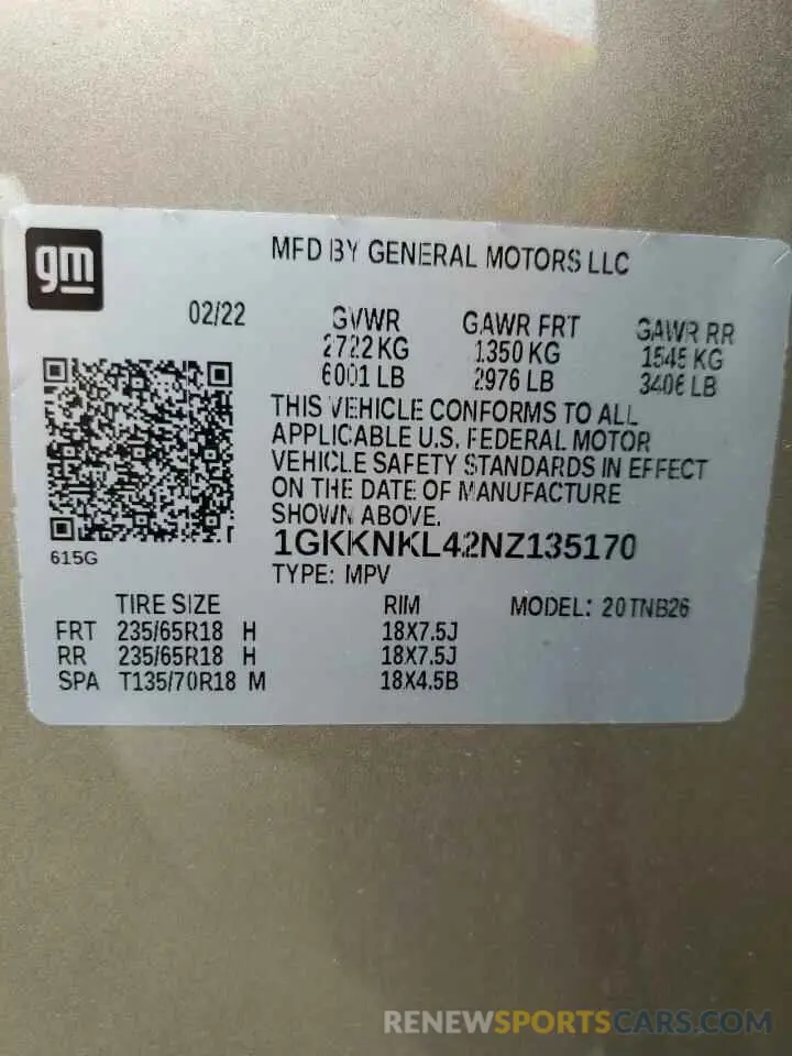 15 Photograph of a damaged car 1GKKNKL42NZ135170 GMC ACADIA 2022