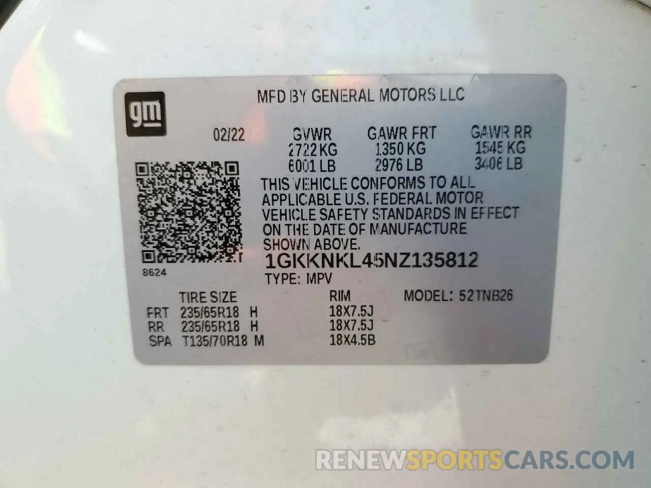 14 Photograph of a damaged car 1GKKNKL45NZ135812 GMC ACADIA 2022