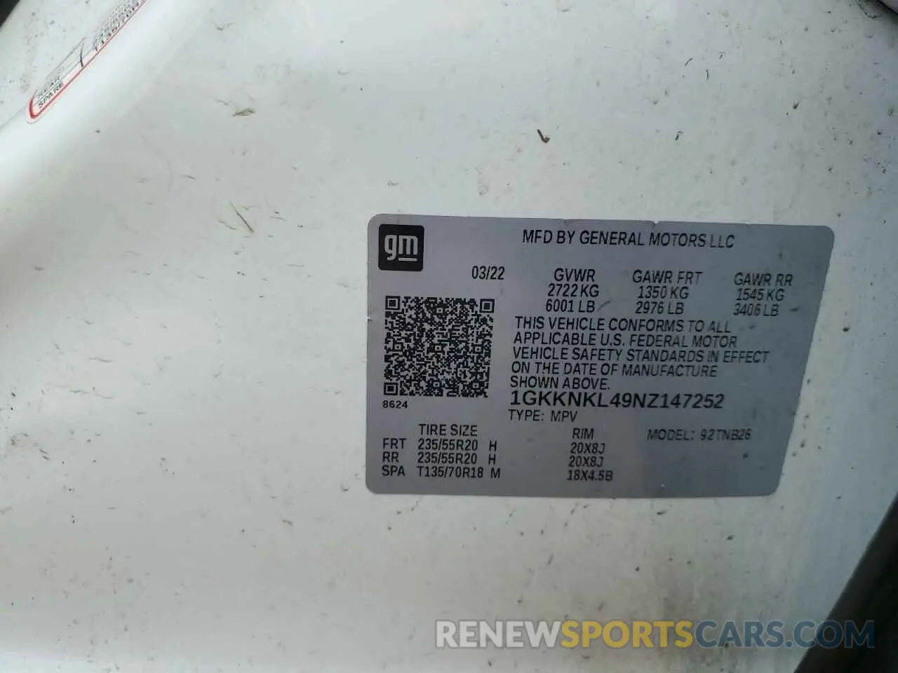 13 Photograph of a damaged car 1GKKNKL49NZ147252 GMC ACADIA 2022