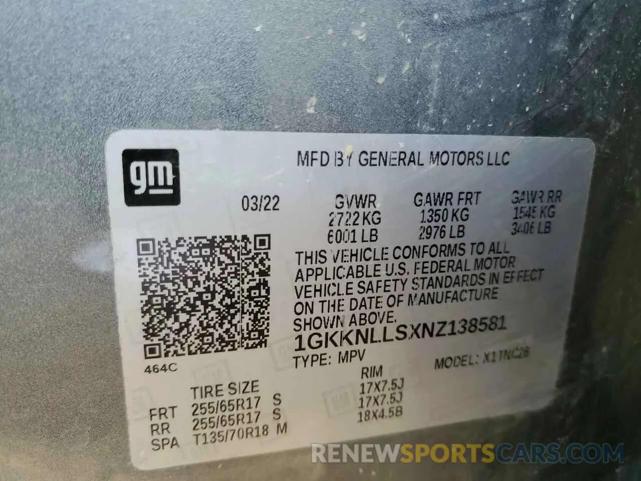 13 Photograph of a damaged car 1GKKNLLSXNZ138581 GMC ACADIA 2022