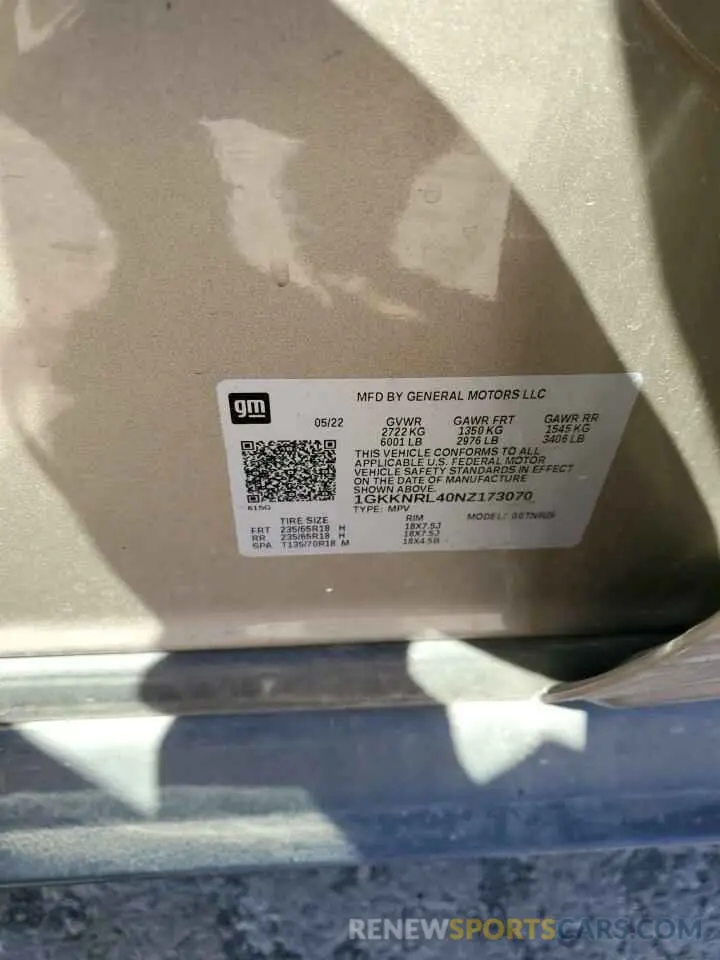 15 Photograph of a damaged car 1GKKNRL40NZ173070 GMC ACADIA 2022