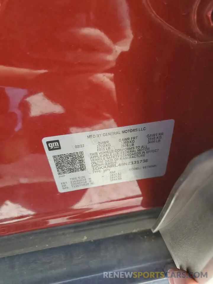 13 Photograph of a damaged car 1GKKNRL49NZ131738 GMC ACADIA 2022