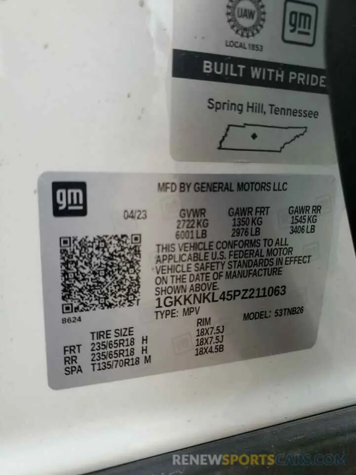 15 Photograph of a damaged car 1GKKNKL45PZ211063 GMC ACADIA 2023