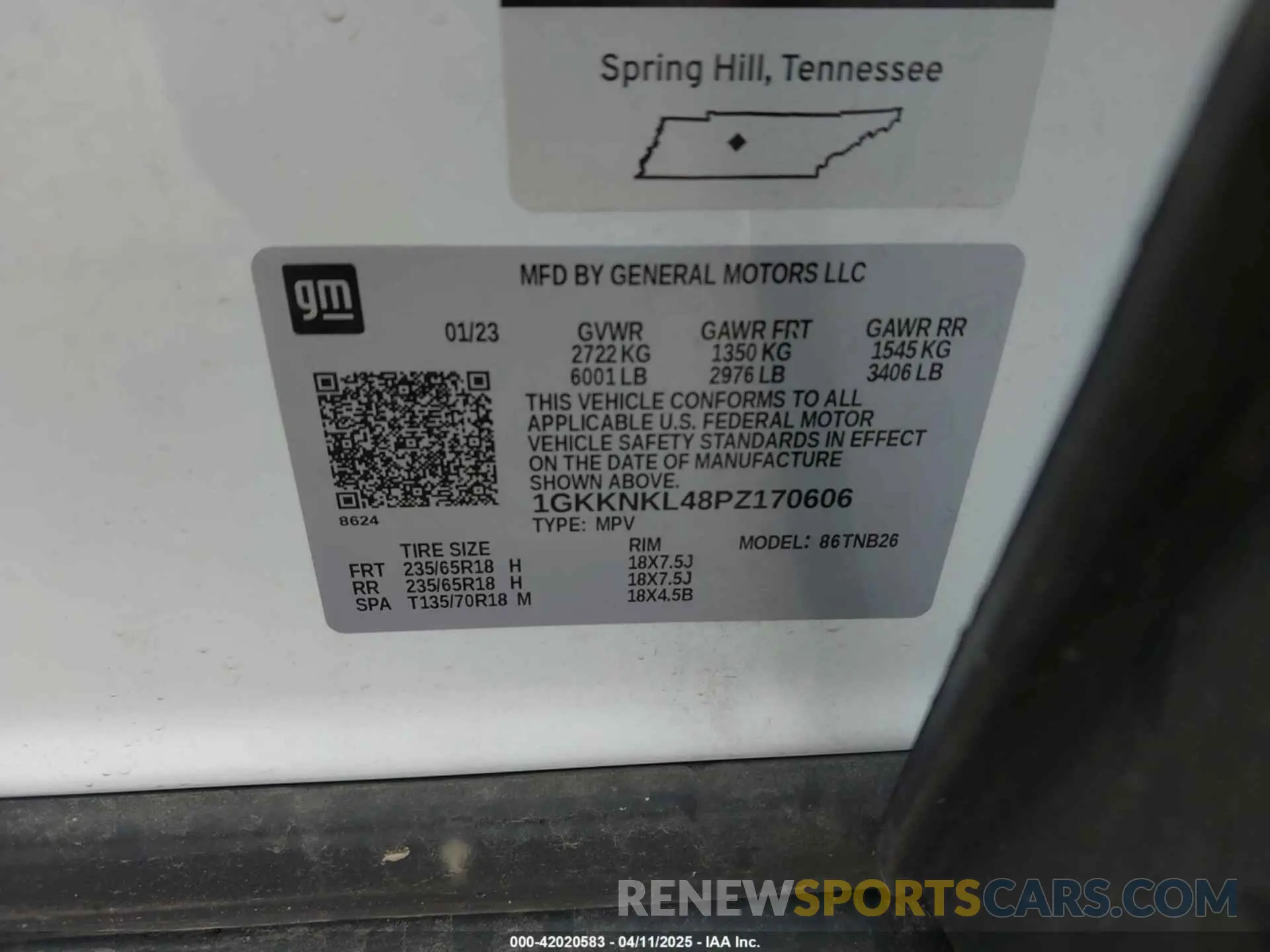 9 Photograph of a damaged car 1GKKNKL48PZ170606 GMC ACADIA 2023