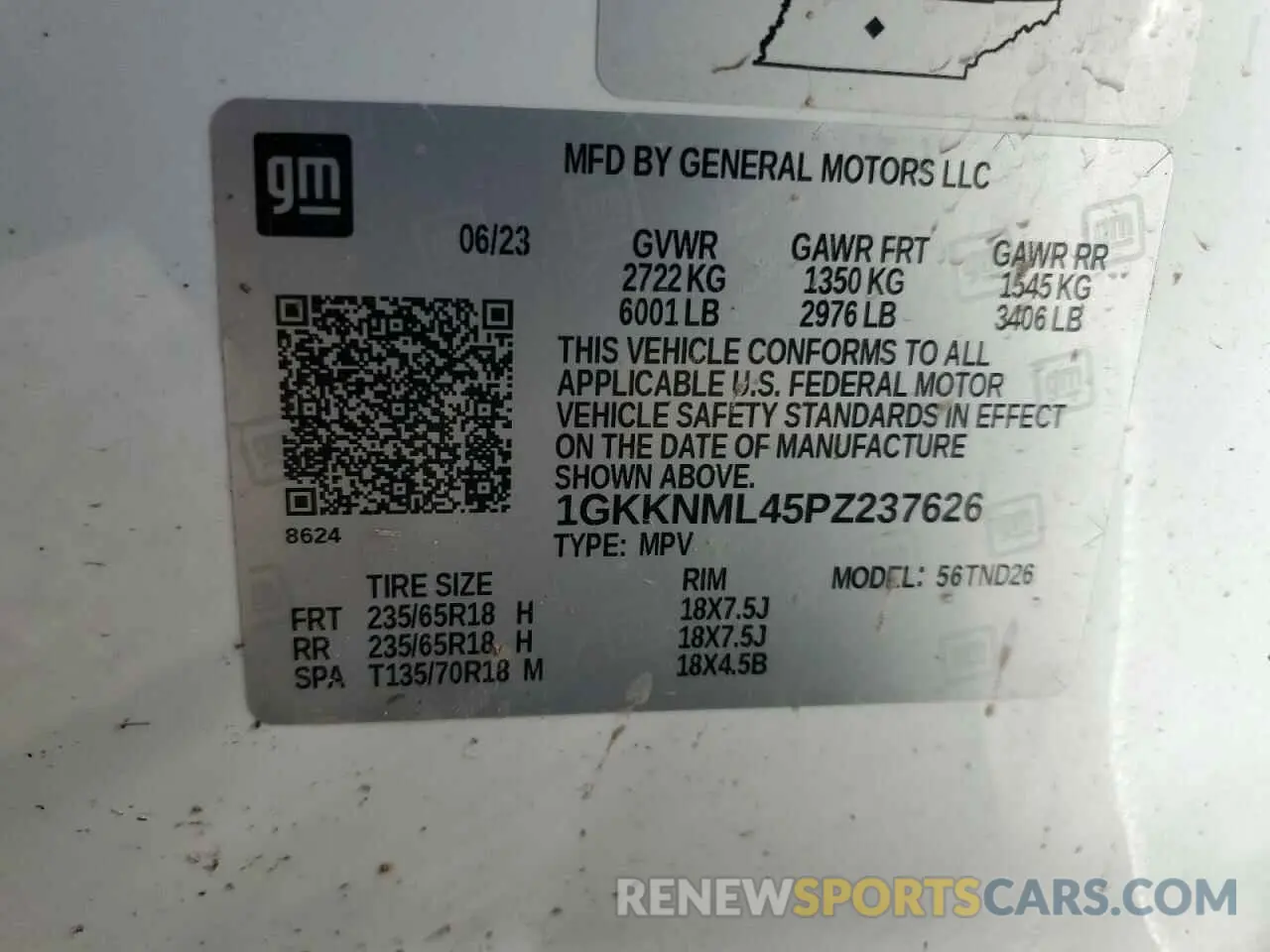15 Photograph of a damaged car 1GKKNML45PZ237626 GMC ACADIA 2023