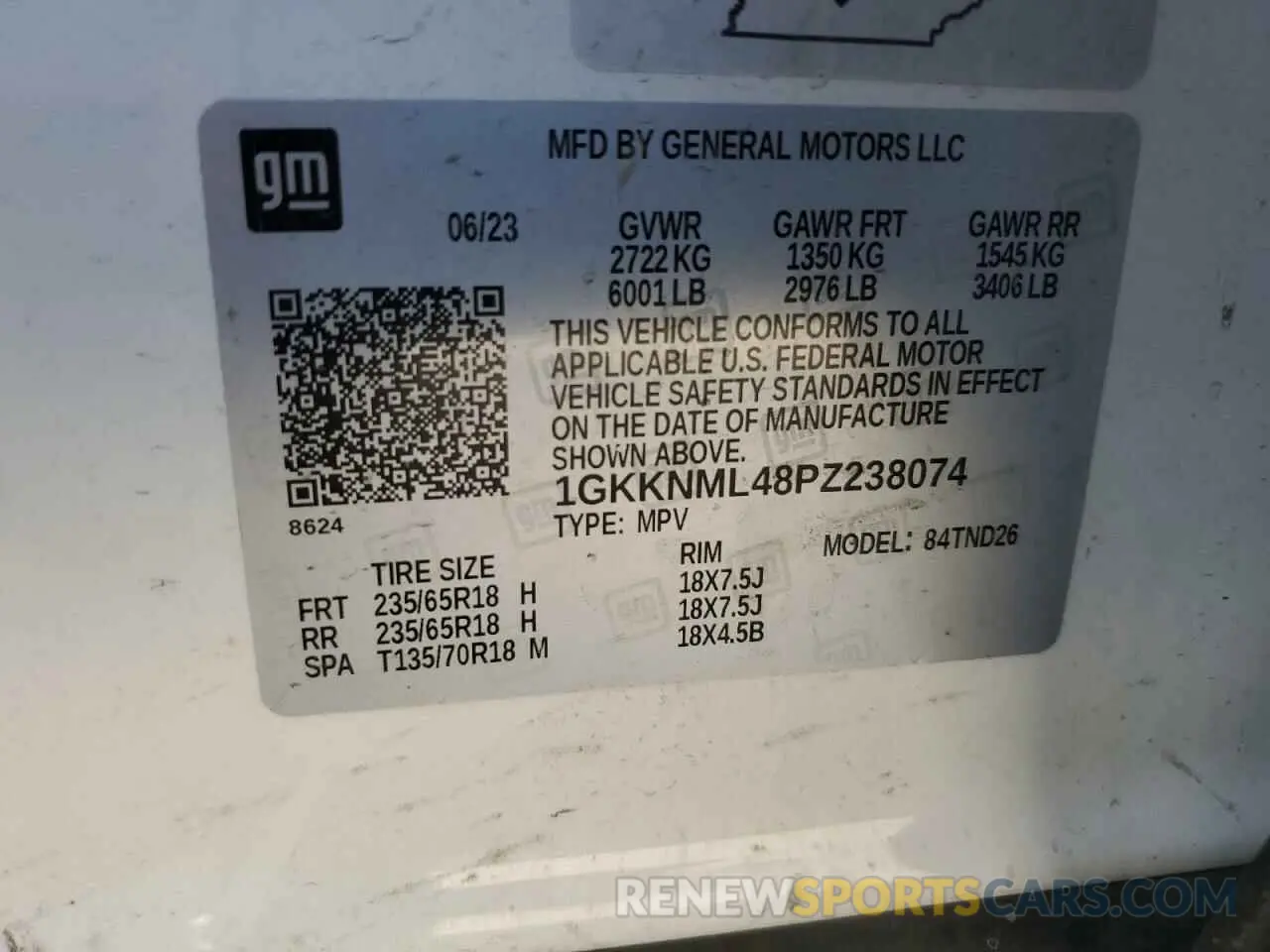 14 Photograph of a damaged car 1GKKNML48PZ238074 GMC ACADIA 2023