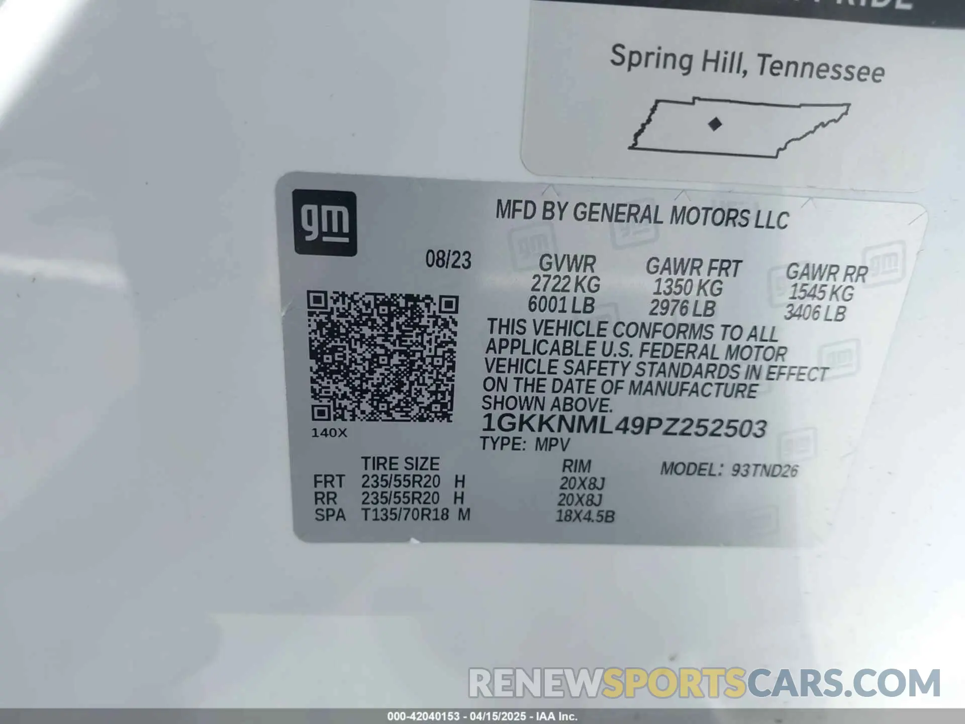 9 Photograph of a damaged car 1GKKNML49PZ252503 GMC ACADIA 2023