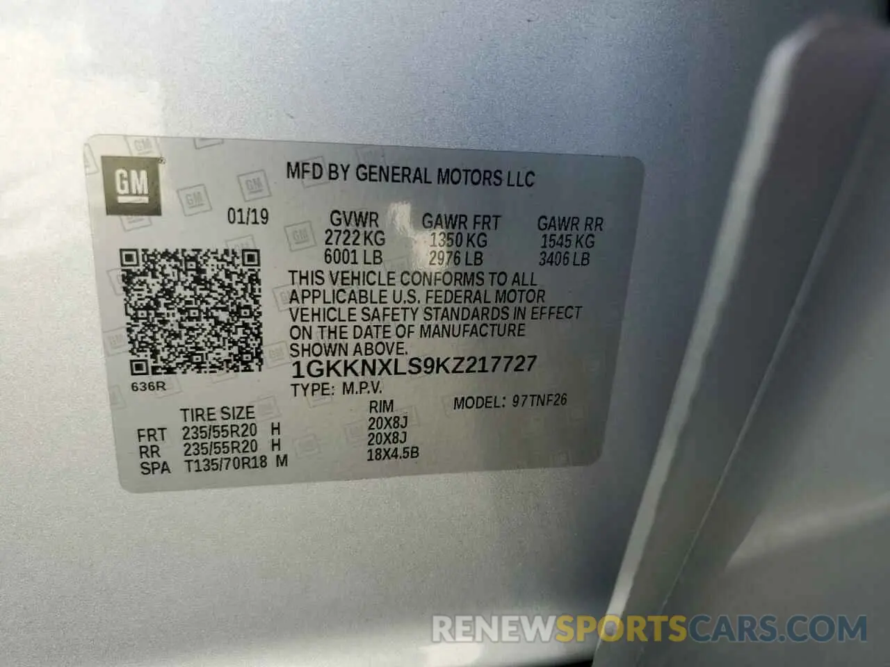 13 Photograph of a damaged car 1GKKNXLS9KZ217727 GMC ACADIA DEN 2019