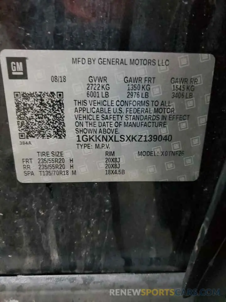 13 Photograph of a damaged car 1GKKNXLSXKZ139040 GMC ACADIA DEN 2019