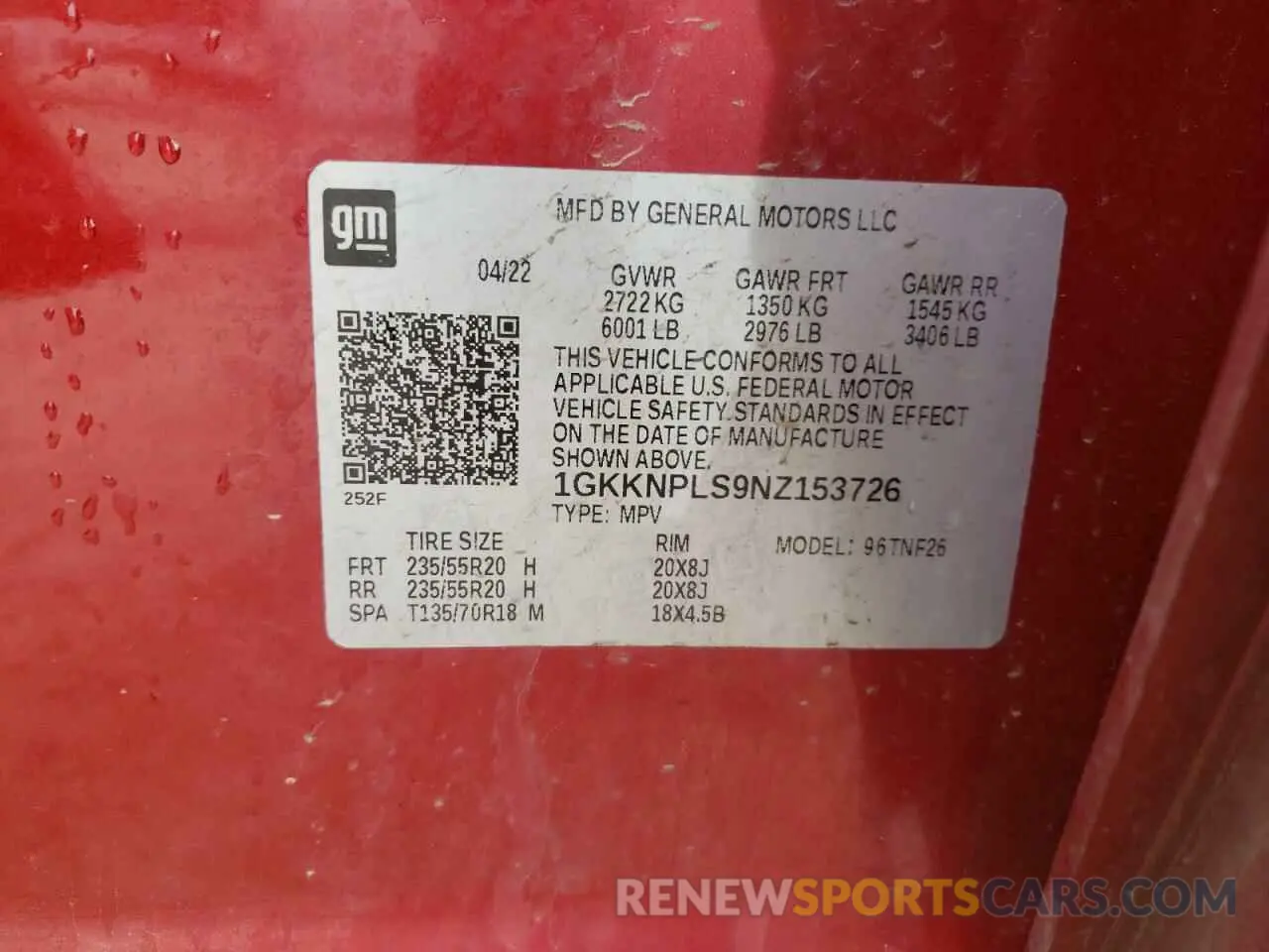 15 Photograph of a damaged car 1GKKNPLS9NZ153726 GMC ACADIA DEN 2022