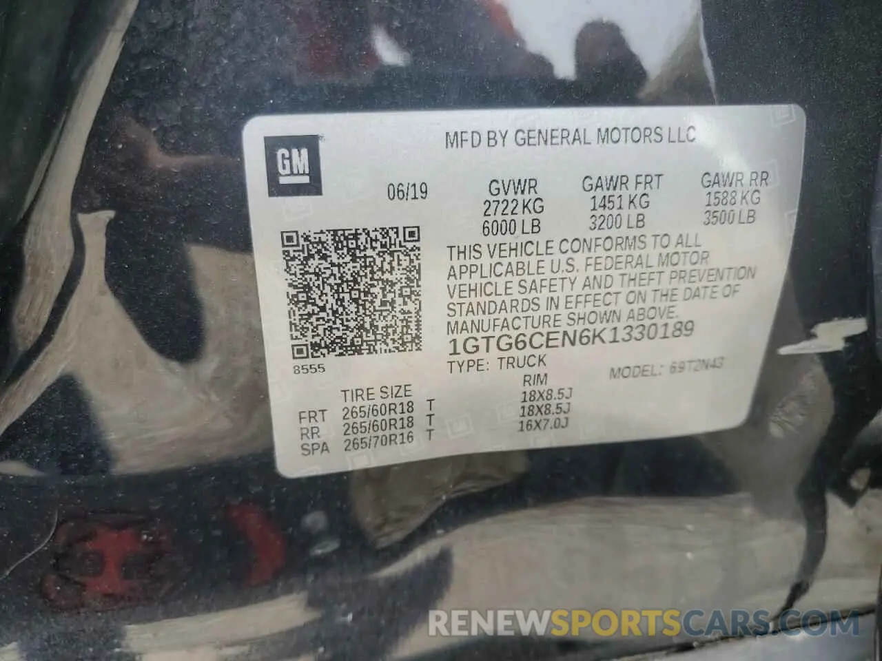 12 Photograph of a damaged car 1GTG6CEN6K1330189 GMC CANYON 2019