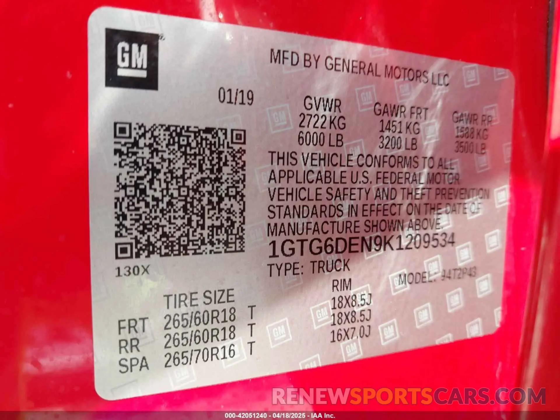 9 Photograph of a damaged car 1GTG6DEN9K1209534 GMC CANYON 2019