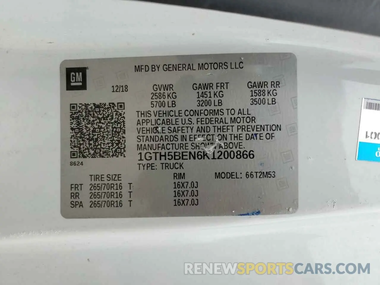 12 Photograph of a damaged car 1GTH5BEN6K1200866 GMC CANYON 2019