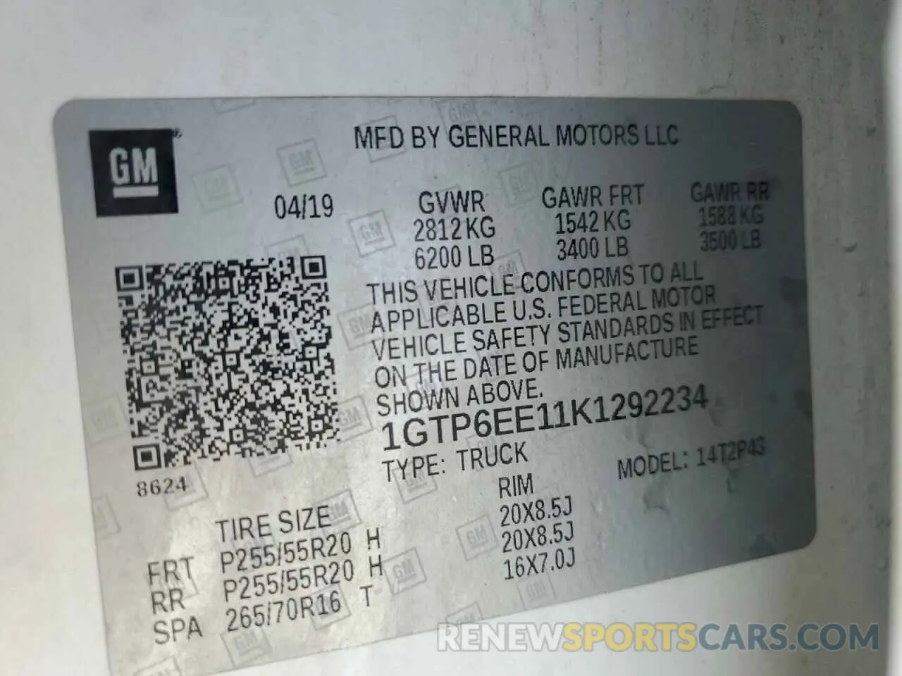 12 Photograph of a damaged car 1GTP6EE11K1292234 GMC CANYON 2019