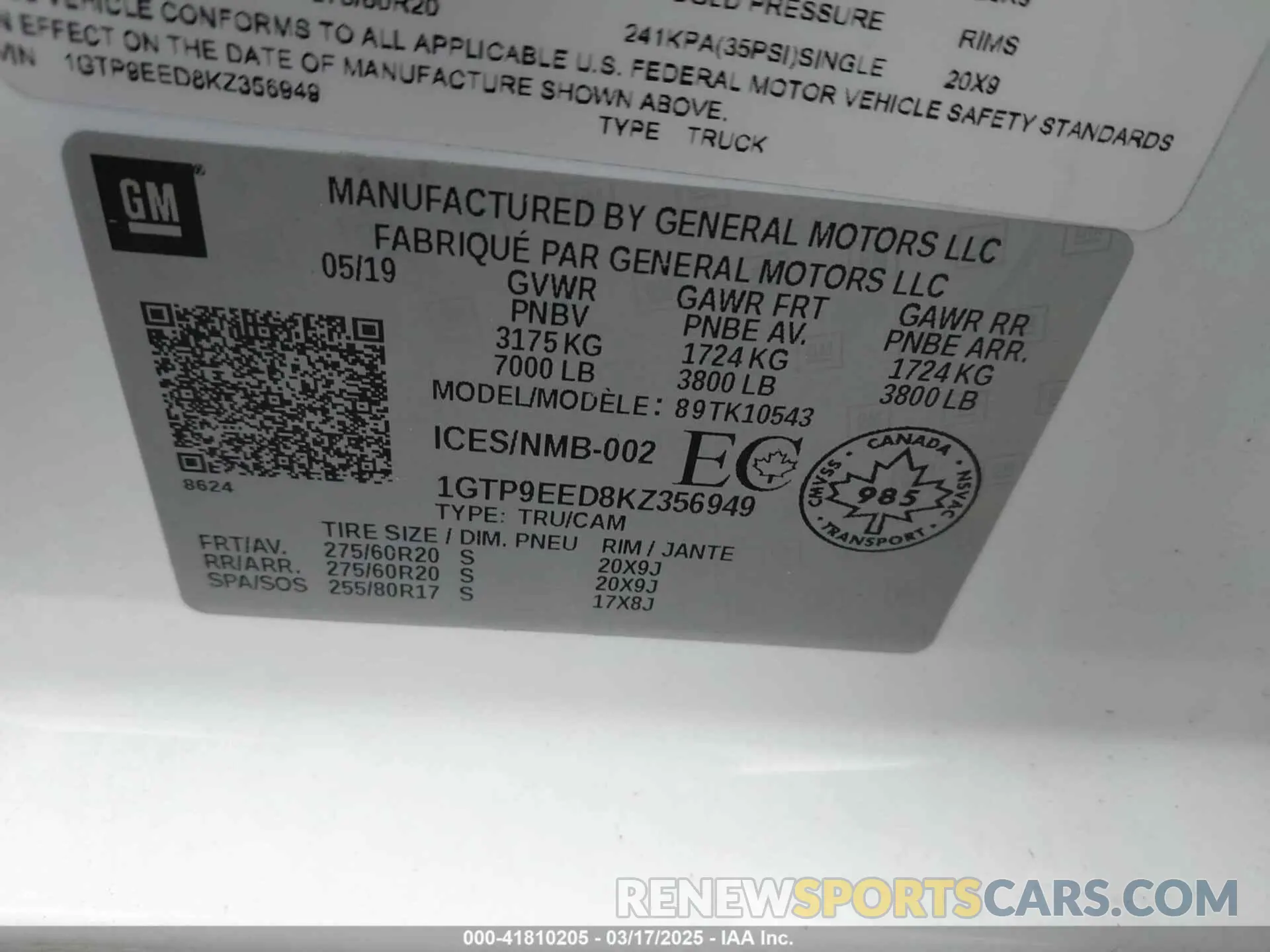 9 Photograph of a damaged car 1GTP9EED8KZ356949 GMC SIERRA 1500 2019