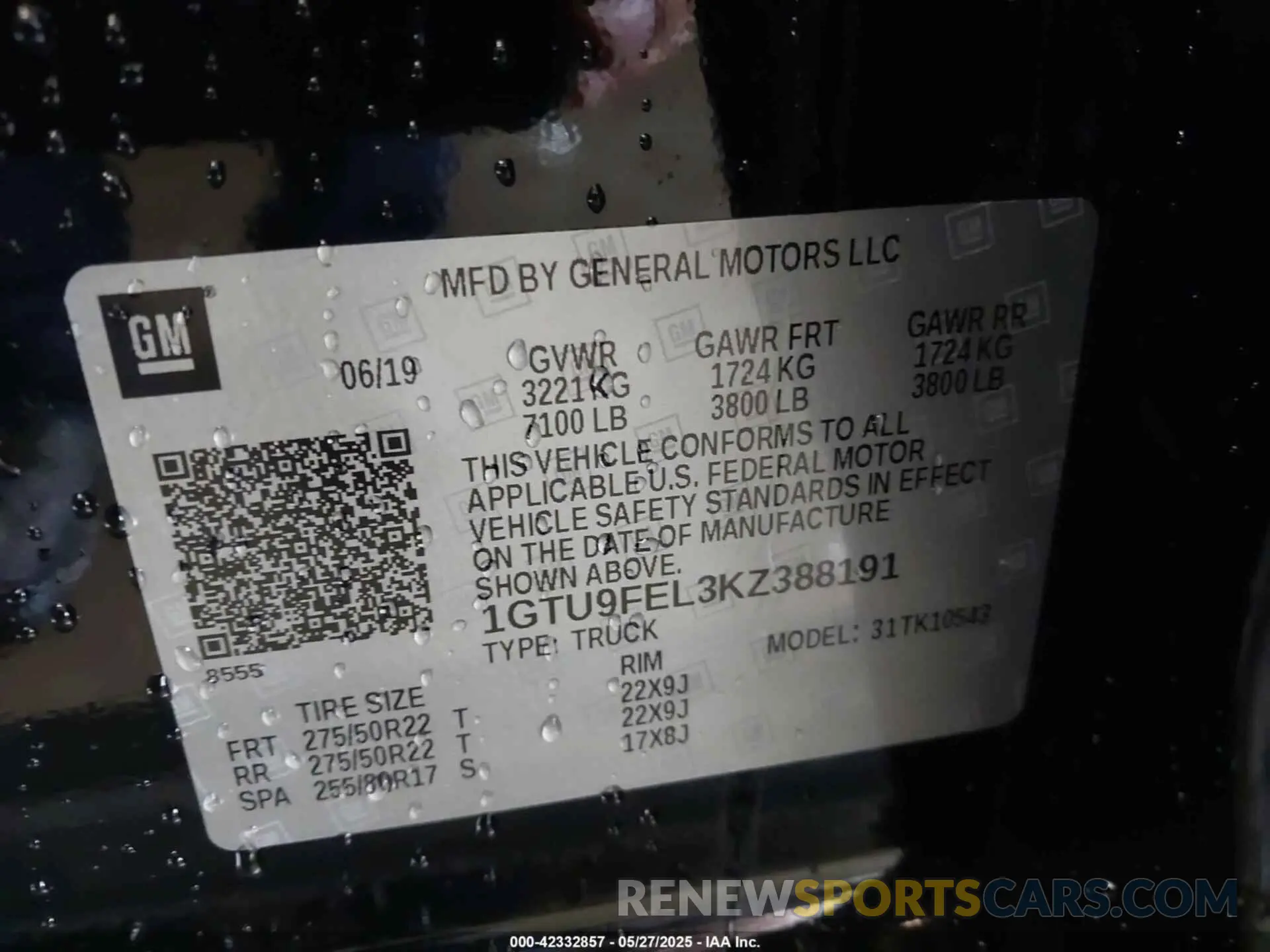9 Photograph of a damaged car 1GTU9FEL3KZ388191 GMC SIERRA 1500 2019
