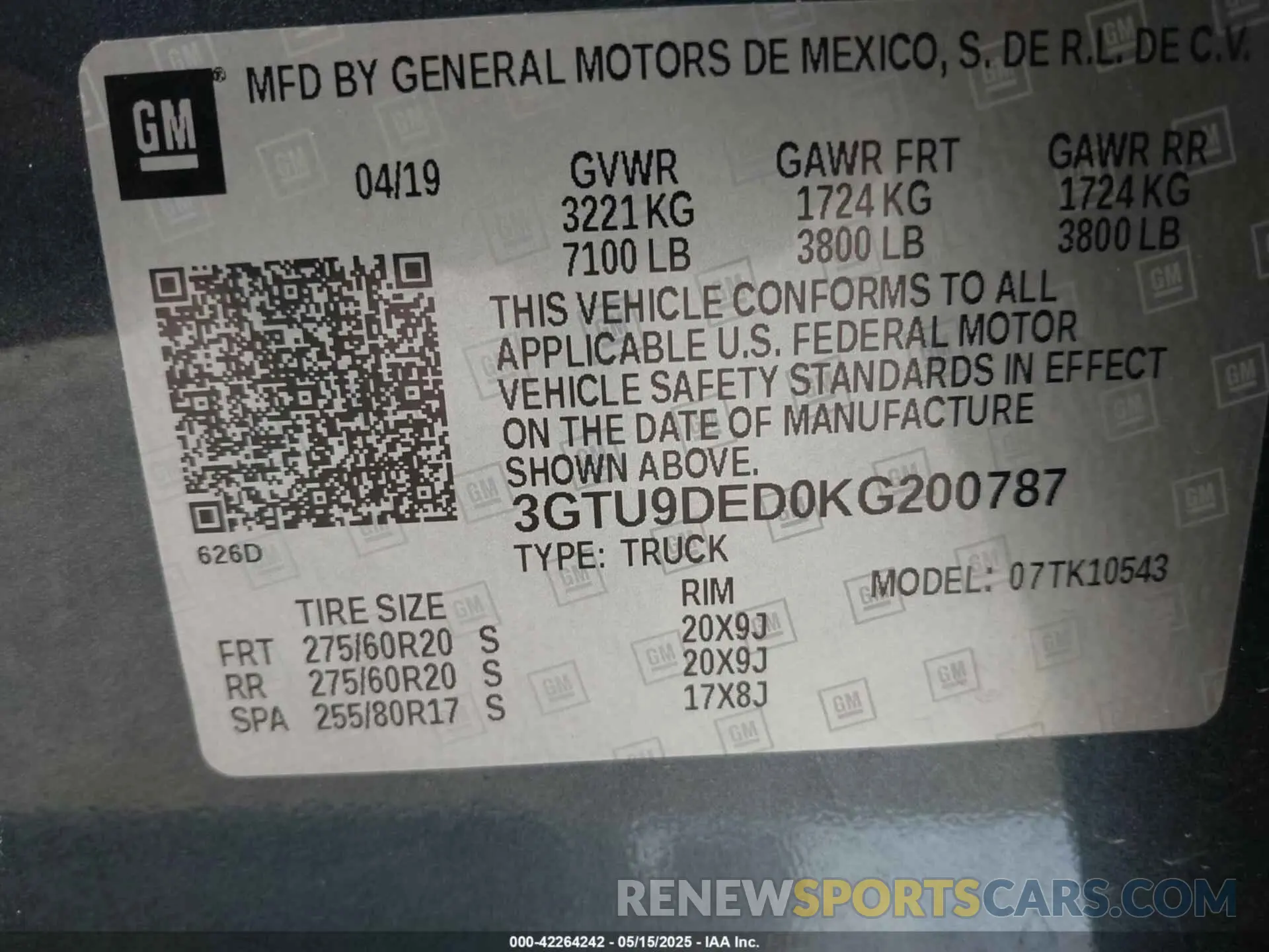 9 Photograph of a damaged car 3GTU9DED0KG200787 GMC SIERRA 1500 2019